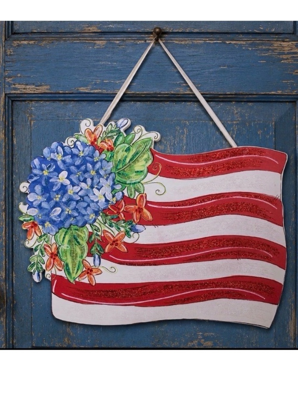 Red, White, and Blue Star Door Hanger God Bless America